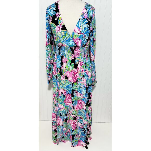 Lilly Pulitzer Women's Mistral Maxi Onyx Jaguar Jungle Dress Multicolor Large - Picture 14 of 14